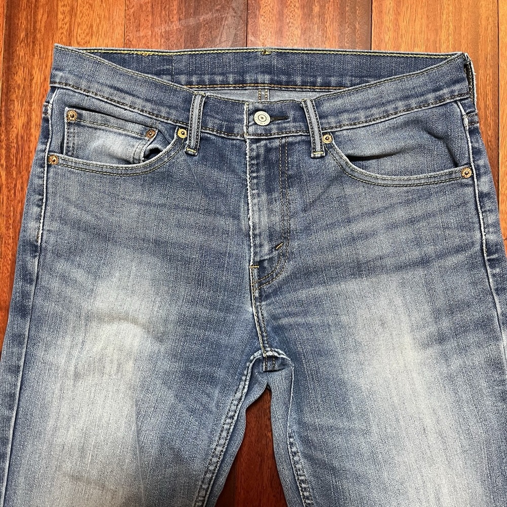 Levis Jeans Men 32x34 Blue Slim Fit Denim Workwear Medium Wash Fade Grunge